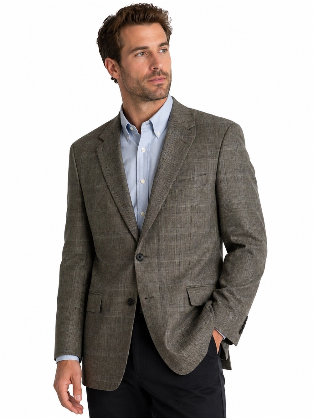 Vintage Wool Blazer 40R Gray Check Sport Coat Classic Two Button Jacket Mens